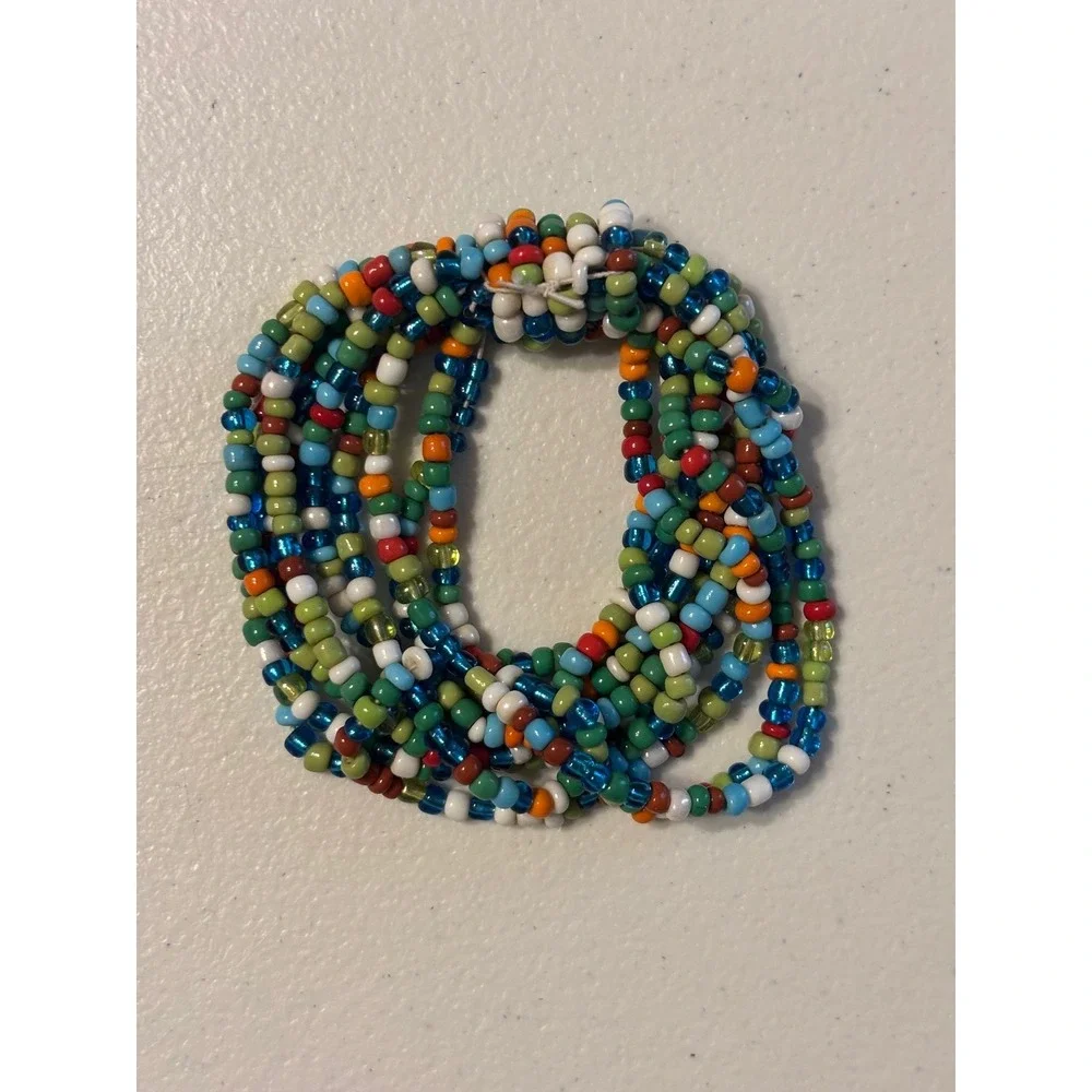 Set of 7 Beaded Stretch Bracelets Blue Multi Color Glass Bead‎ Boho Stacking